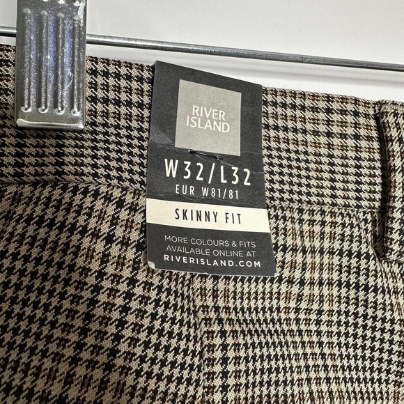 NWT Men's River Island Plaid Trouser Pants Skinny Fit Brown Black Size 32 - Picture 7 of 8